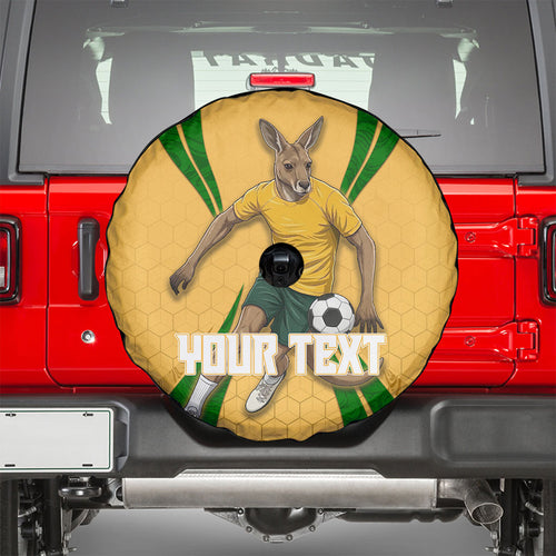 Personalized Australia Soccer Kangaroo Spare Tire Cover Gold Green Aussie Football Mascot Dynamic Sports Graphic