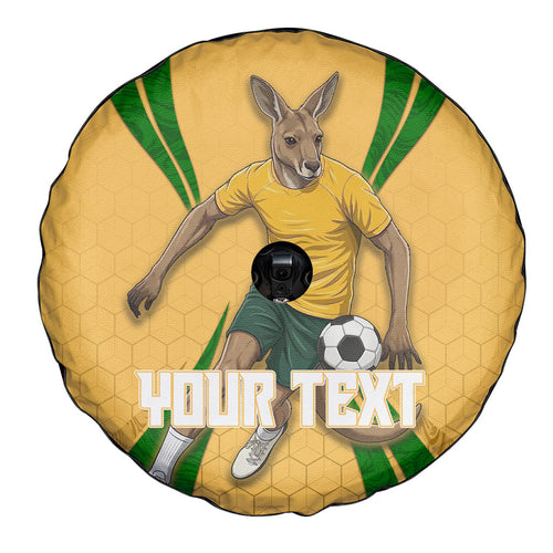 Personalized Australia Soccer Kangaroo Spare Tire Cover Gold Green Aussie Football Mascot Dynamic Sports Graphic