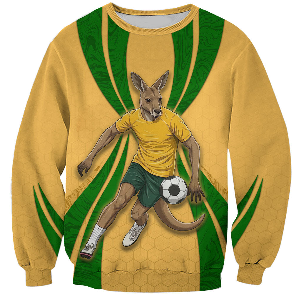 Personalized Australia Soccer Kangaroo Sweatshirt Gold Green Aussie Football Mascot Dynamic Sports Graphic