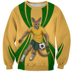 Personalized Australia Soccer Kangaroo Sweatshirt Gold Green Aussie Football Mascot Dynamic Sports Graphic