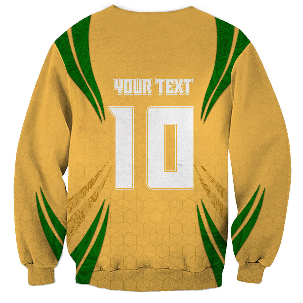 Personalized Australia Soccer Kangaroo Sweatshirt Gold Green Aussie Football Mascot Dynamic Sports Graphic
