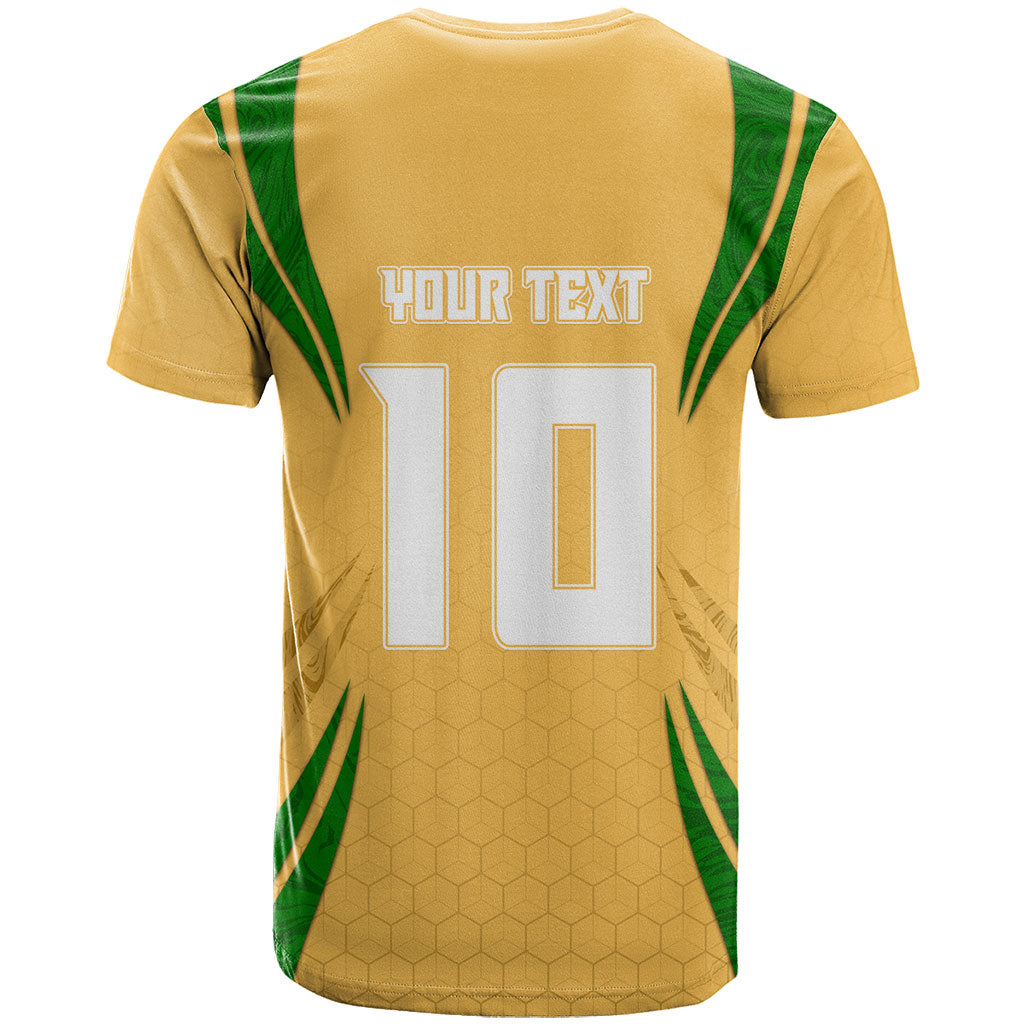 Personalized Australia Soccer Kangaroo T Shirt Gold Green Aussie Football Mascot Dynamic Sports Graphic