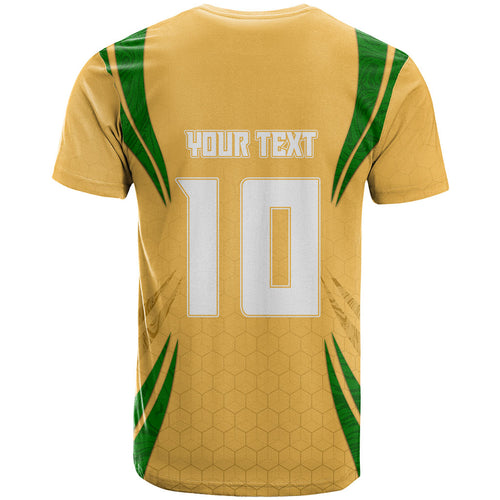 Personalized Australia Soccer Kangaroo T Shirt Gold Green Aussie Football Mascot Dynamic Sports Graphic