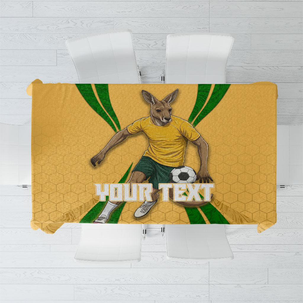 Personalized Australia Soccer Kangaroo Tablecloth Gold Green Aussie Football Mascot Dynamic Sports Graphic