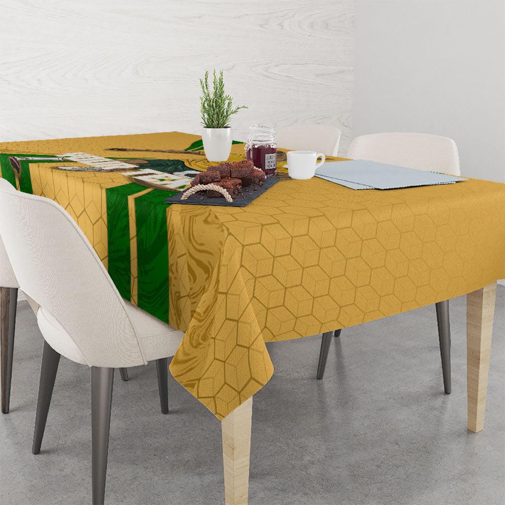 Personalized Australia Soccer Kangaroo Tablecloth Gold Green Aussie Football Mascot Dynamic Sports Graphic