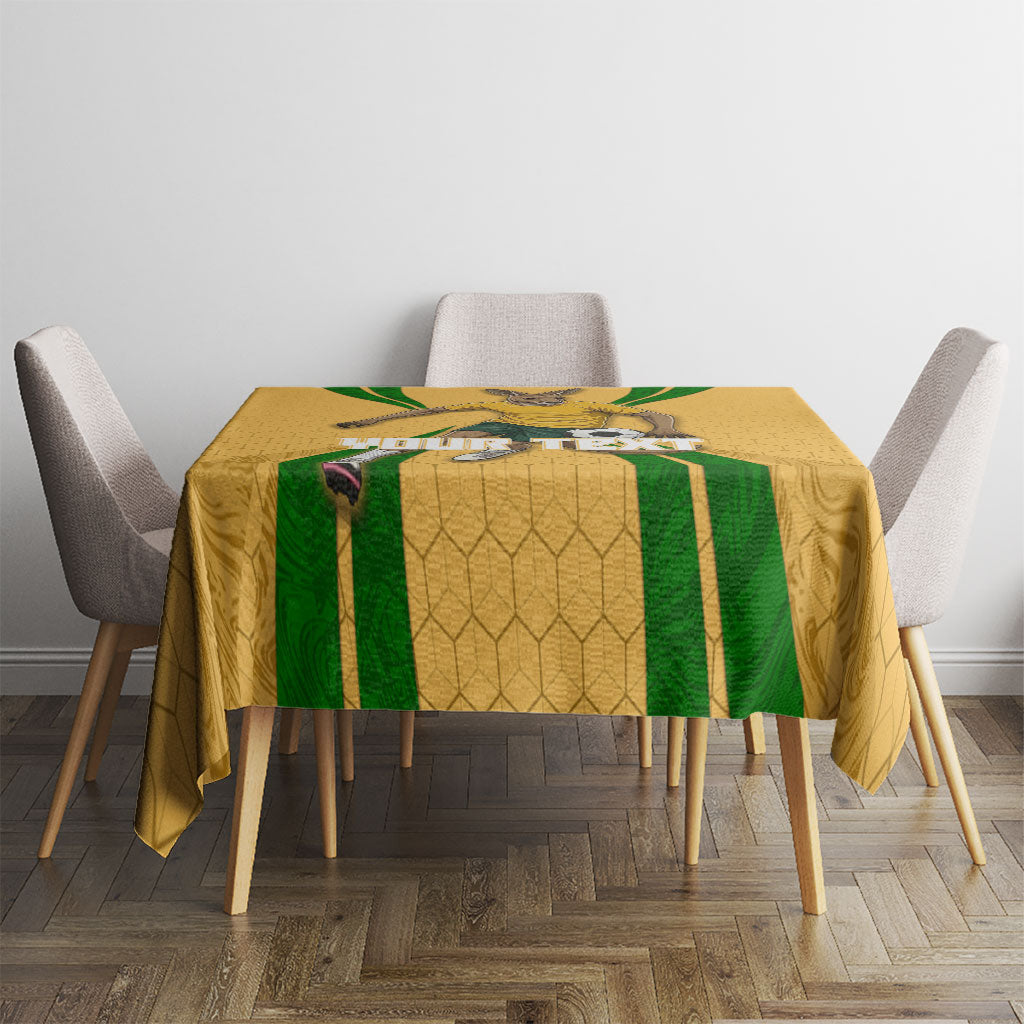 Personalized Australia Soccer Kangaroo Tablecloth Gold Green Aussie Football Mascot Dynamic Sports Graphic