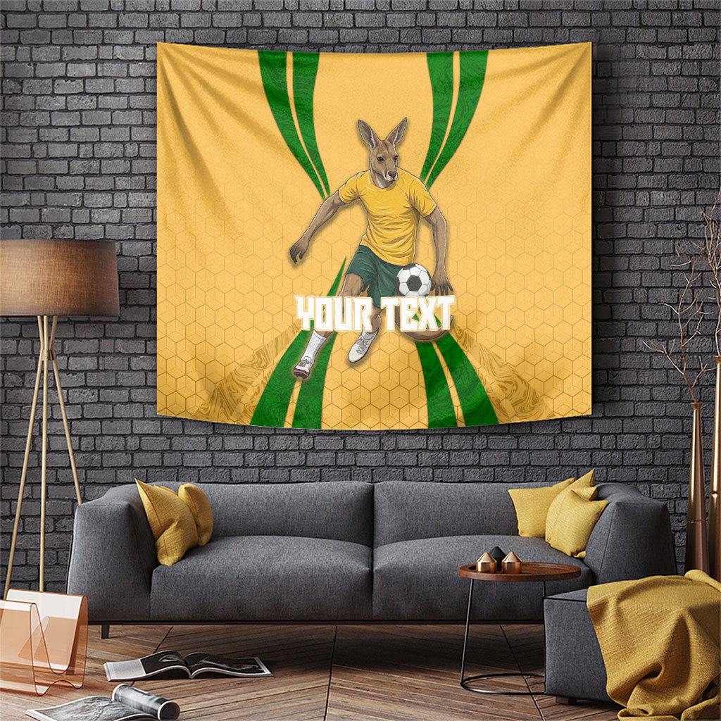 Personalized Australia Soccer Kangaroo Tapestry Gold Green Aussie Football Mascot Dynamic Sports Graphic