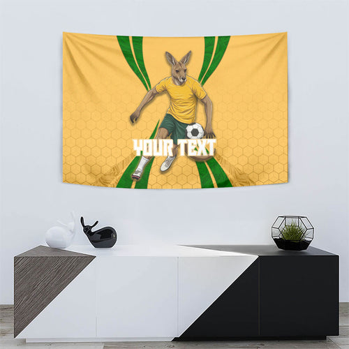 Personalized Australia Soccer Kangaroo Tapestry Gold Green Aussie Football Mascot Dynamic Sports Graphic