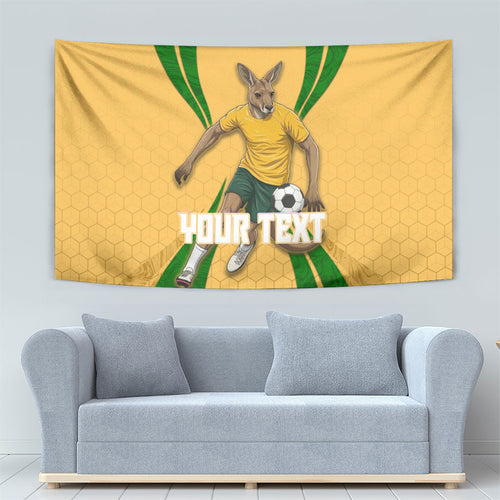 Personalized Australia Soccer Kangaroo Tapestry Gold Green Aussie Football Mascot Dynamic Sports Graphic