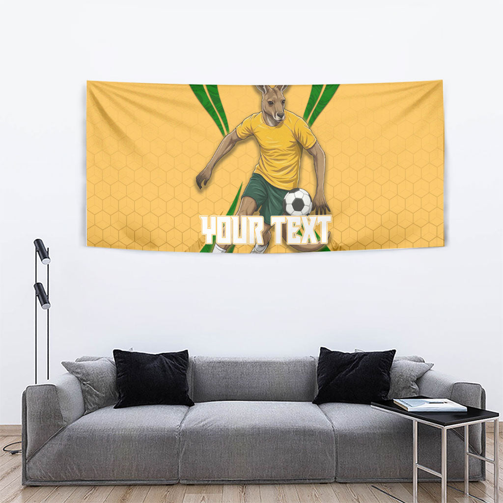 Personalized Australia Soccer Kangaroo Tapestry Gold Green Aussie Football Mascot Dynamic Sports Graphic