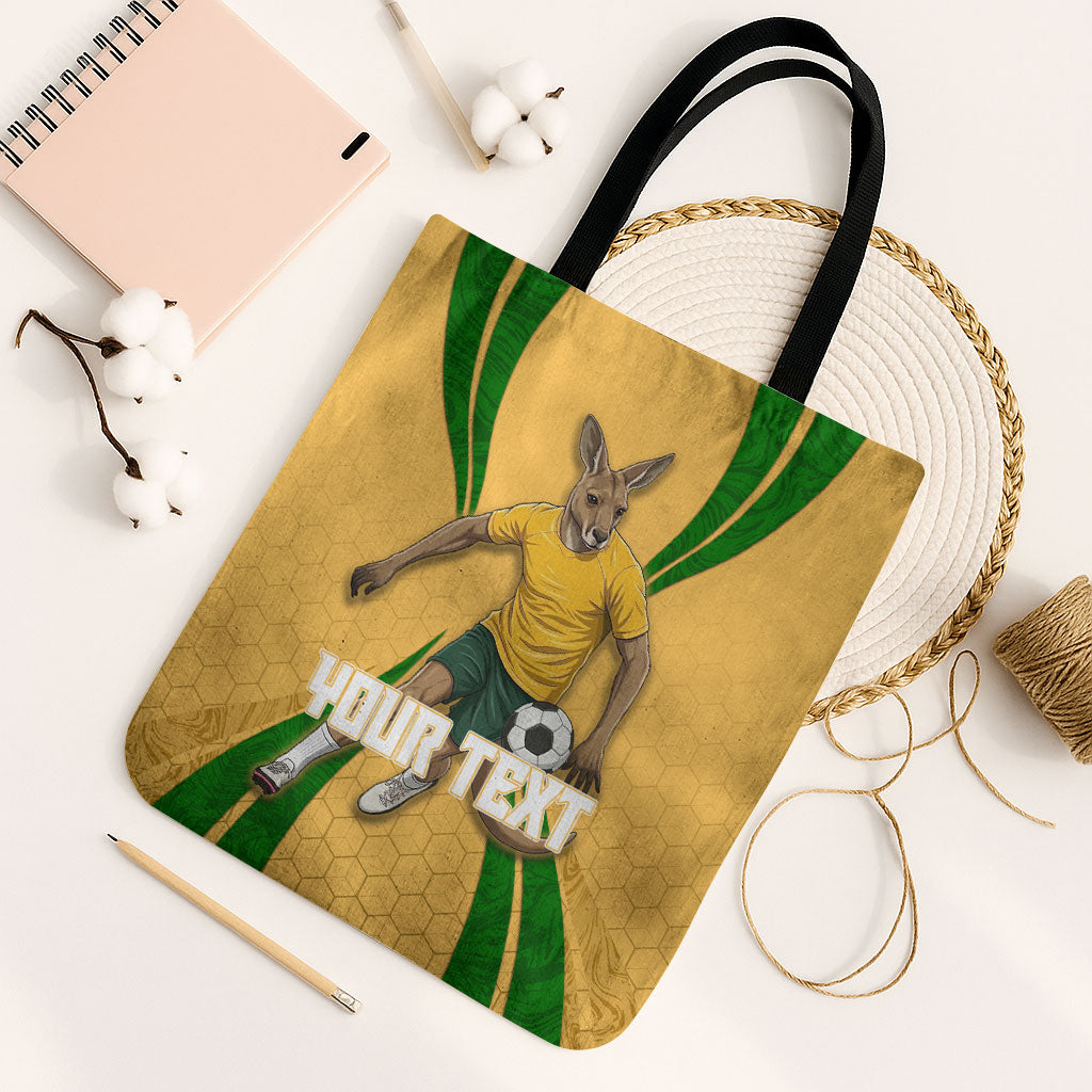 Personalized Australia Soccer Kangaroo Tote Bag Gold Green Aussie Football Mascot Dynamic Sports Graphic