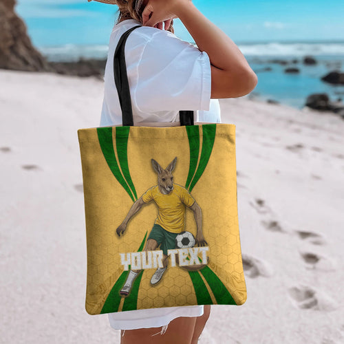 Personalized Australia Soccer Kangaroo Tote Bag Gold Green Aussie Football Mascot Dynamic Sports Graphic