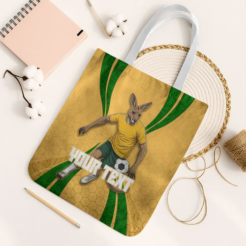 Personalized Australia Soccer Kangaroo Tote Bag Gold Green Aussie Football Mascot Dynamic Sports Graphic