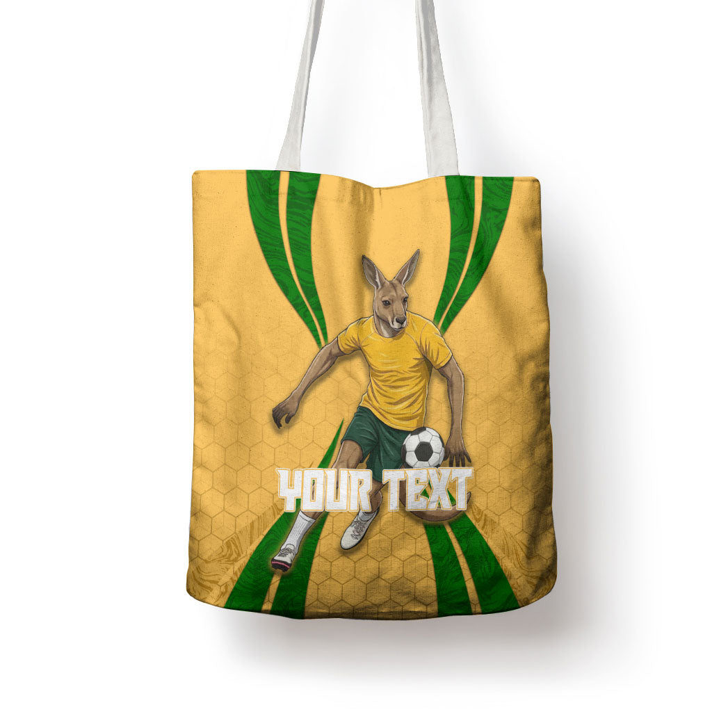 Personalized Australia Soccer Kangaroo Tote Bag Gold Green Aussie Football Mascot Dynamic Sports Graphic