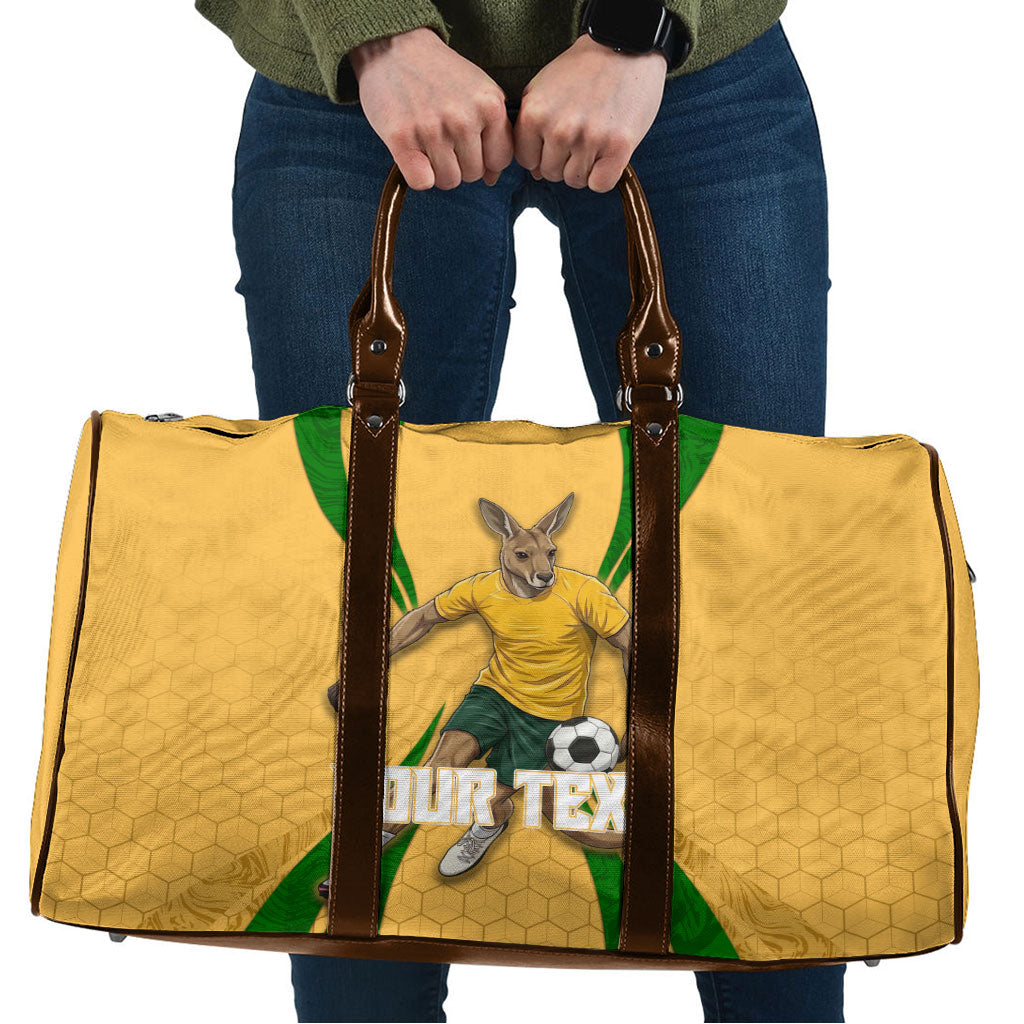Personalized Australia Soccer Kangaroo Travel Bag Gold Green Aussie Football Mascot Dynamic Sports Graphic