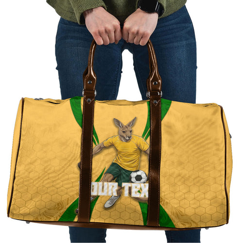 Personalized Australia Soccer Kangaroo Travel Bag Gold Green Aussie Football Mascot Dynamic Sports Graphic