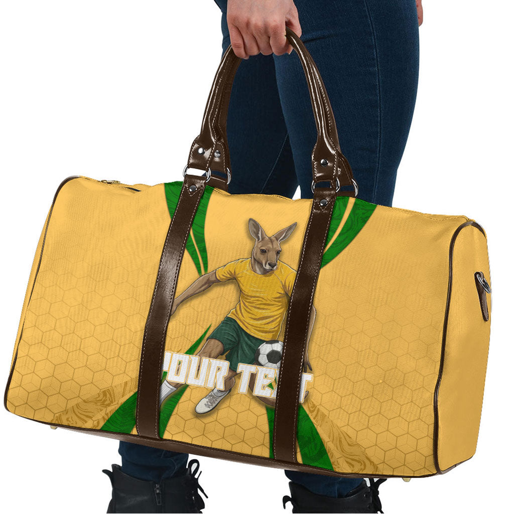 Personalized Australia Soccer Kangaroo Travel Bag Gold Green Aussie Football Mascot Dynamic Sports Graphic