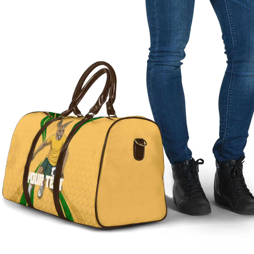 Personalized Australia Soccer Kangaroo Travel Bag Gold Green Aussie Football Mascot Dynamic Sports Graphic
