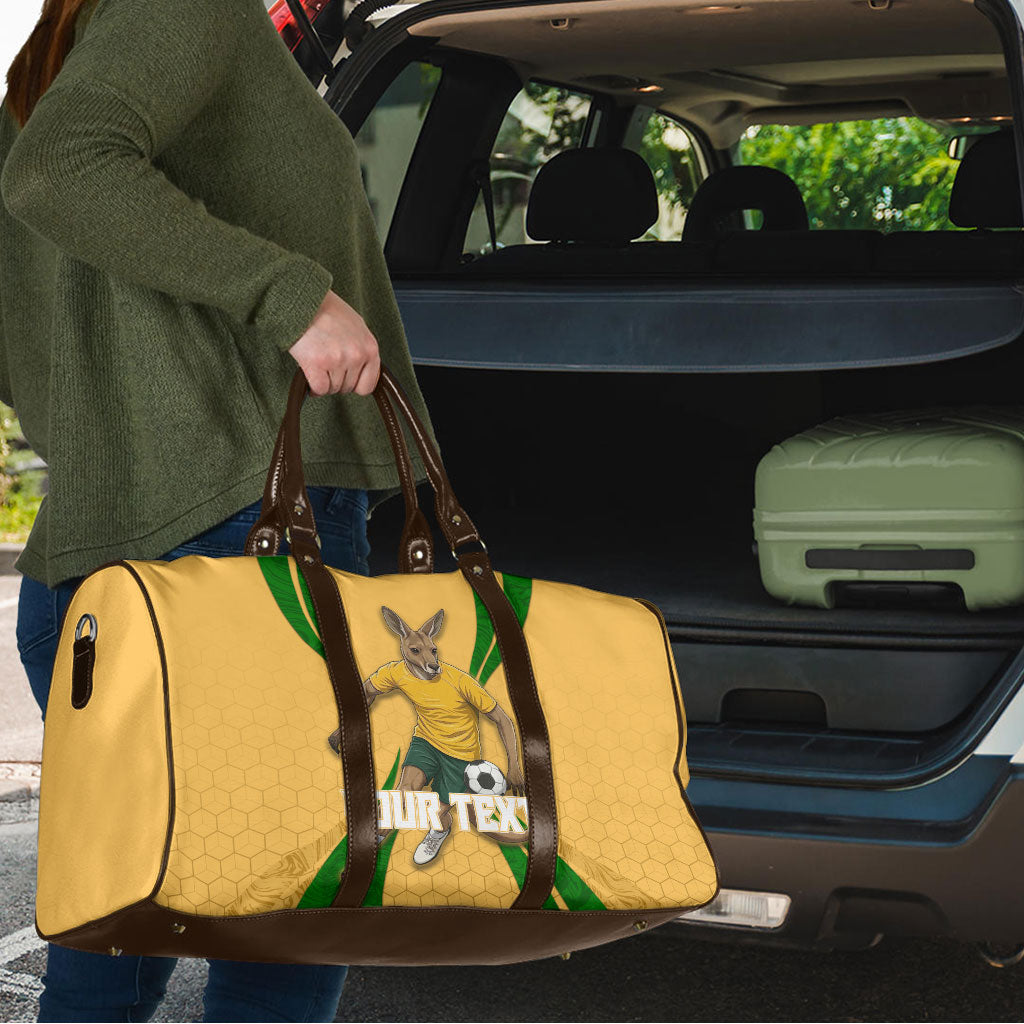 Personalized Australia Soccer Kangaroo Travel Bag Gold Green Aussie Football Mascot Dynamic Sports Graphic