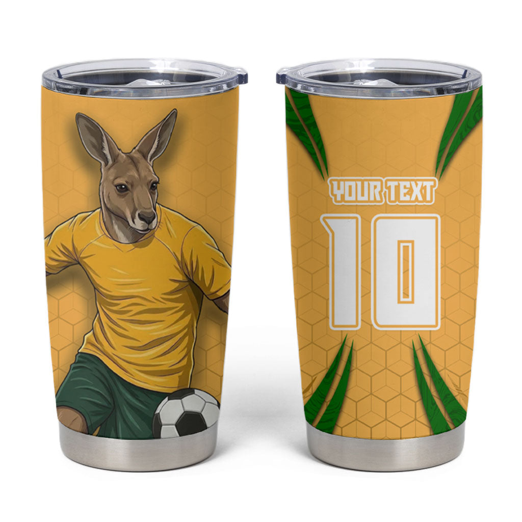 Personalized Australia Soccer Kangaroo Tumbler Cup Gold Green Aussie Football Mascot Dynamic Sports Graphic