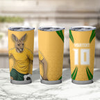 Personalized Australia Soccer Kangaroo Tumbler Cup Gold Green Aussie Football Mascot Dynamic Sports Graphic