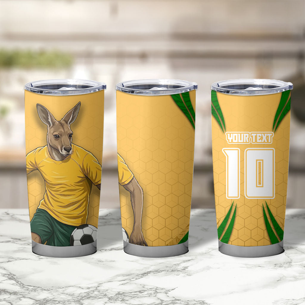 Personalized Australia Soccer Kangaroo Tumbler Cup Gold Green Aussie Football Mascot Dynamic Sports Graphic