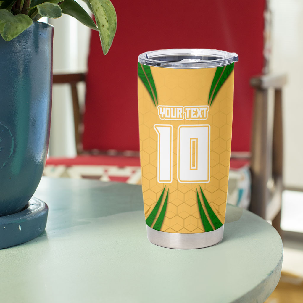 Personalized Australia Soccer Kangaroo Tumbler Cup Gold Green Aussie Football Mascot Dynamic Sports Graphic