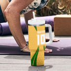 Personalized Australia Soccer Kangaroo Tumbler With Handle Gold Green Aussie Football Mascot Dynamic Sports Graphic