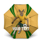 Personalized Australia Soccer Kangaroo Umbrella Gold Green Aussie Football Mascot Dynamic Sports Graphic