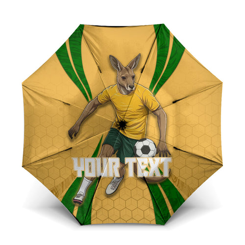 Personalized Australia Soccer Kangaroo Umbrella Gold Green Aussie Football Mascot Dynamic Sports Graphic