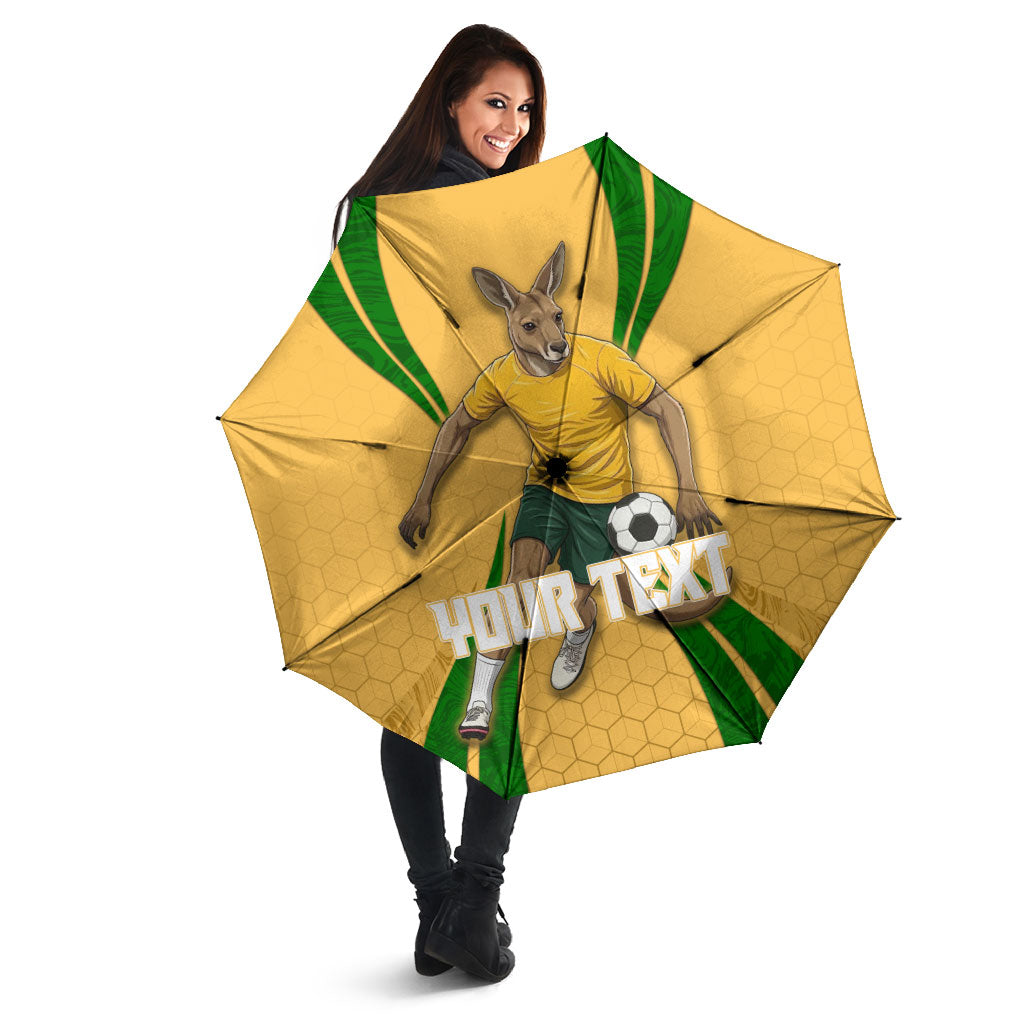 Personalized Australia Soccer Kangaroo Umbrella Gold Green Aussie Football Mascot Dynamic Sports Graphic