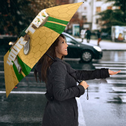 Personalized Australia Soccer Kangaroo Umbrella Gold Green Aussie Football Mascot Dynamic Sports Graphic