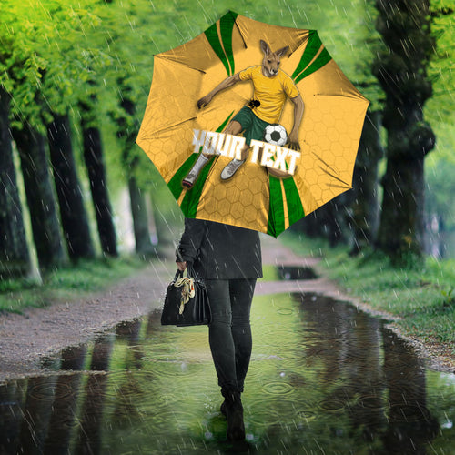 Personalized Australia Soccer Kangaroo Umbrella Gold Green Aussie Football Mascot Dynamic Sports Graphic