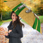 Personalized Australia Soccer Kangaroo Umbrella Gold Green Aussie Football Mascot Dynamic Sports Graphic