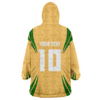 Personalized Australia Soccer Kangaroo Wearable Blanket Hoodie Gold Green Aussie Football Mascot Dynamic Sports Graphic