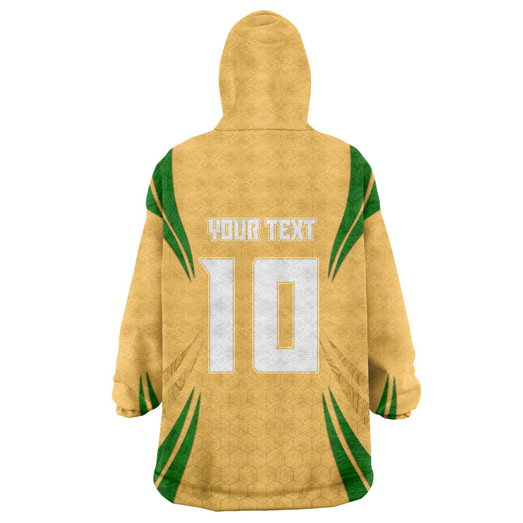 Personalized Australia Soccer Kangaroo Wearable Blanket Hoodie Gold Green Aussie Football Mascot Dynamic Sports Graphic