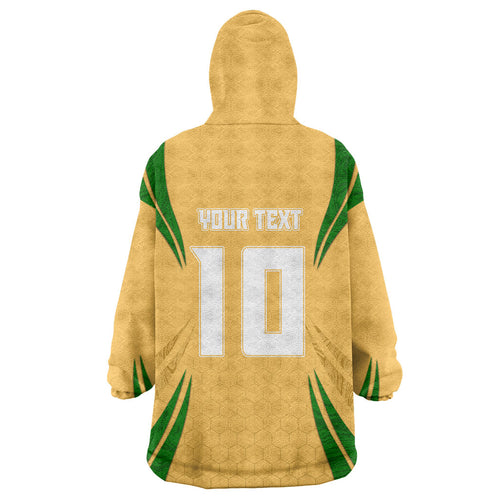 Personalized Australia Soccer Kangaroo Wearable Blanket Hoodie Gold Green Aussie Football Mascot Dynamic Sports Graphic