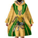 Personalized Australia Soccer Kangaroo Wearable Blanket Hoodie Gold Green Aussie Football Mascot Dynamic Sports Graphic