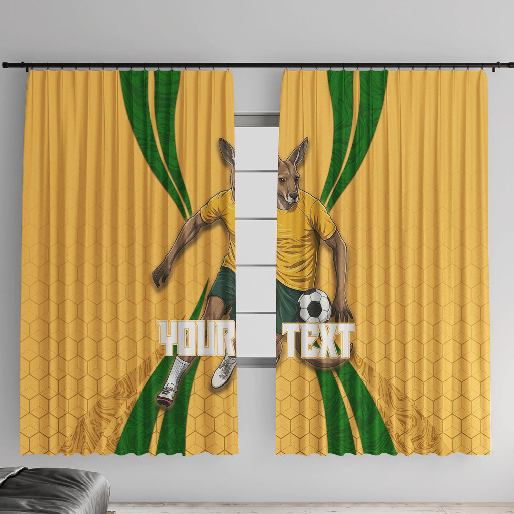 Personalized Australia Soccer Kangaroo Window Curtain Gold Green Aussie Football Mascot Dynamic Sports Graphic