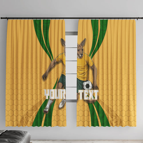 Personalized Australia Soccer Kangaroo Window Curtain Gold Green Aussie Football Mascot Dynamic Sports Graphic