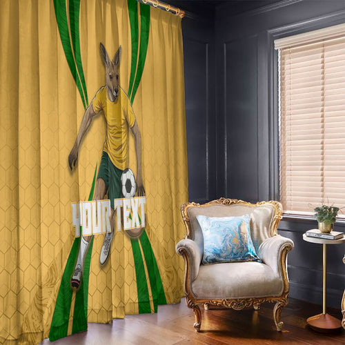 Personalized Australia Soccer Kangaroo Window Curtain Gold Green Aussie Football Mascot Dynamic Sports Graphic