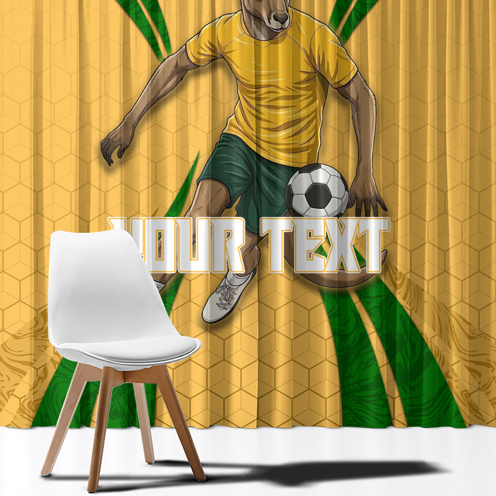 Personalized Australia Soccer Kangaroo Window Curtain Gold Green Aussie Football Mascot Dynamic Sports Graphic