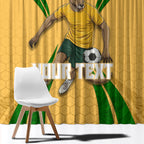 Personalized Australia Soccer Kangaroo Window Curtain Gold Green Aussie Football Mascot Dynamic Sports Graphic