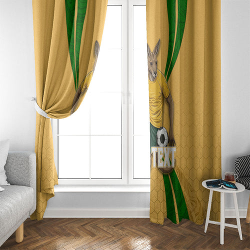Personalized Australia Soccer Kangaroo Window Curtain Gold Green Aussie Football Mascot Dynamic Sports Graphic