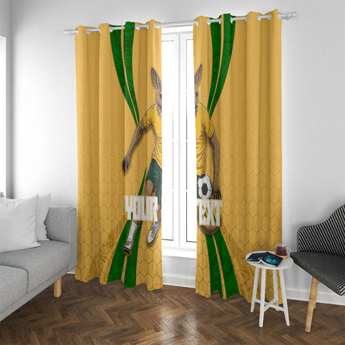 Personalized Australia Soccer Kangaroo Window Curtain Gold Green Aussie Football Mascot Dynamic Sports Graphic