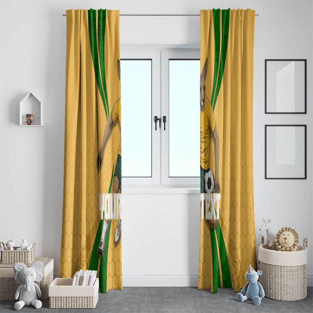 Personalized Australia Soccer Kangaroo Window Curtain Gold Green Aussie Football Mascot Dynamic Sports Graphic