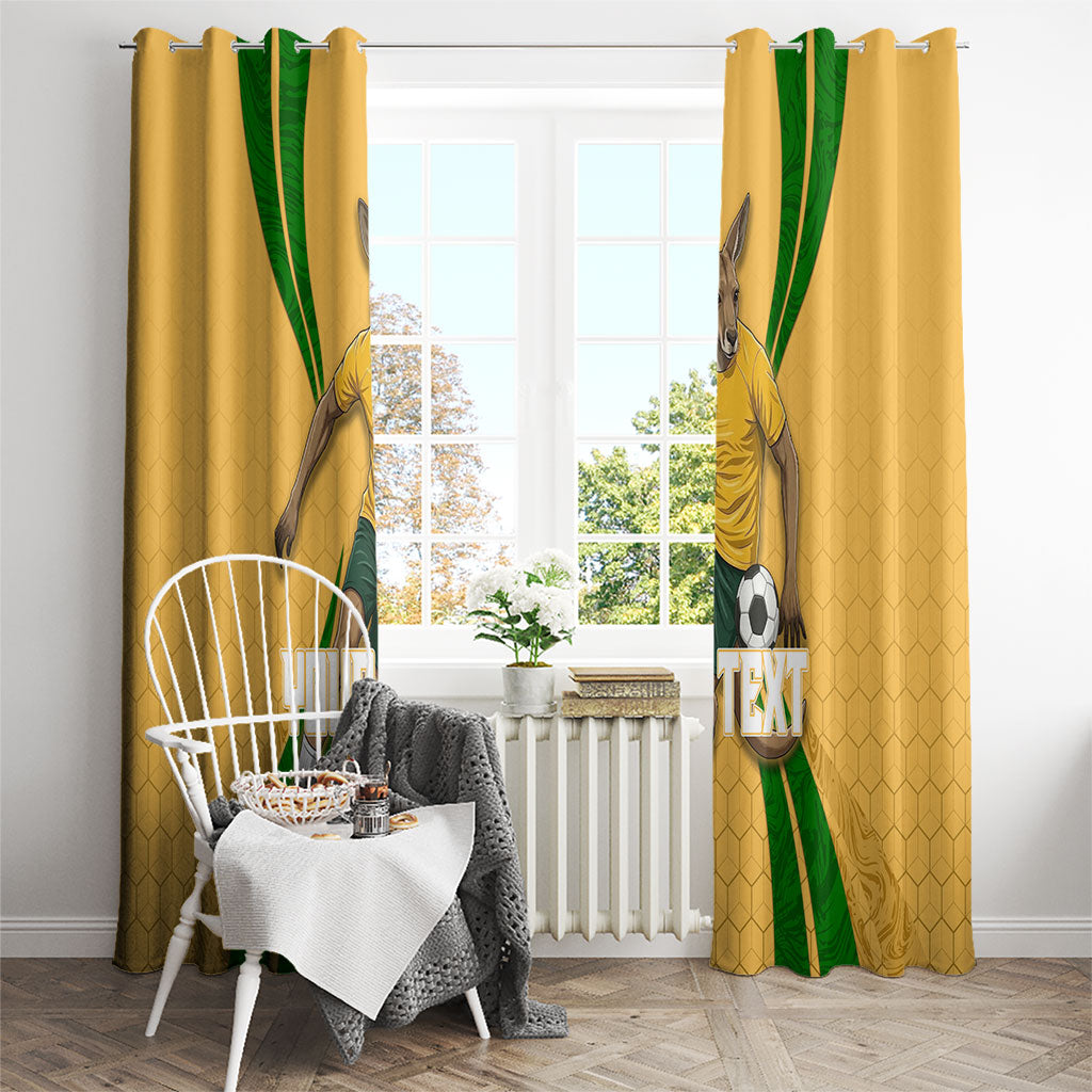 Personalized Australia Soccer Kangaroo Window Curtain Gold Green Aussie Football Mascot Dynamic Sports Graphic