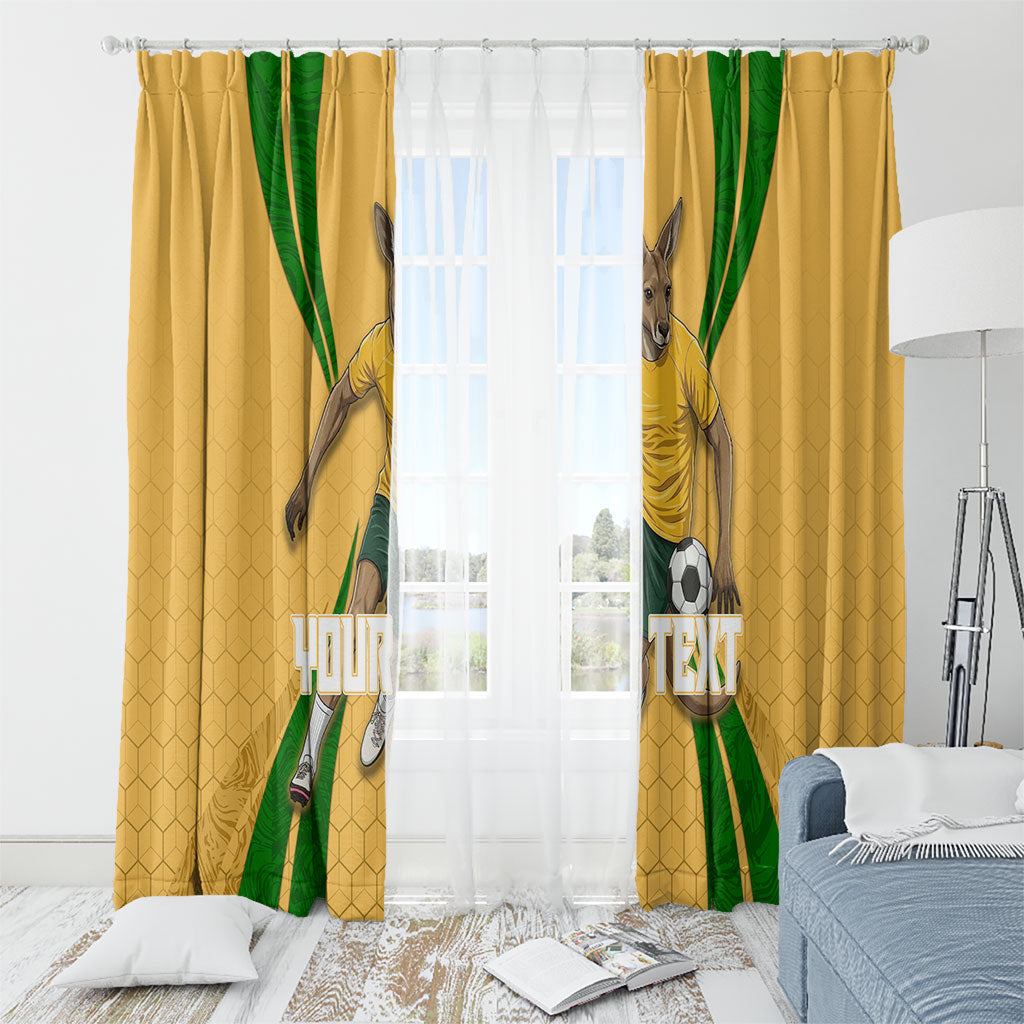 Personalized Australia Soccer Kangaroo Window Curtain Gold Green Aussie Football Mascot Dynamic Sports Graphic