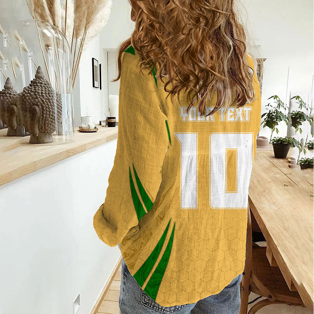 Personalized Australia Soccer Kangaroo Women Casual Shirt Gold Green Aussie Football Mascot Dynamic Sports Graphic
