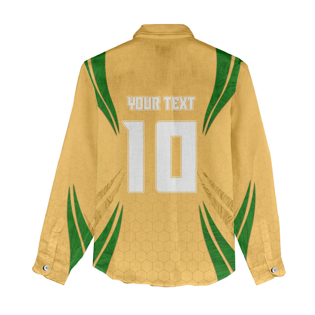 Personalized Australia Soccer Kangaroo Women Casual Shirt Gold Green Aussie Football Mascot Dynamic Sports Graphic